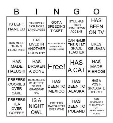 STETZ FAMILY REUNION Bingo Card