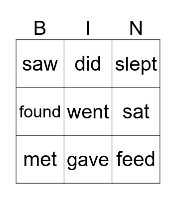 irregular verbs Bingo Card