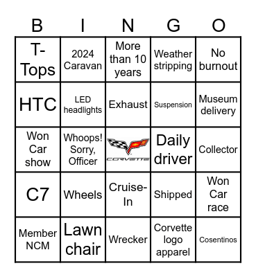 CCKC CORVETTE BINGO Card