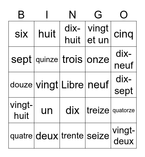 1-30 Bingo Card