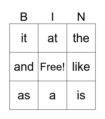 Sight Words Bingo Card