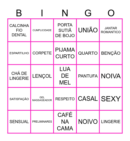 Chá de Lingerie da GABI Bingo Card