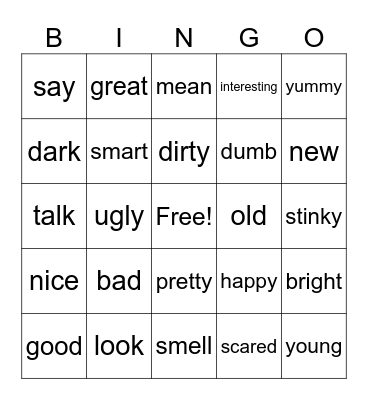 Synonym Bingo Card