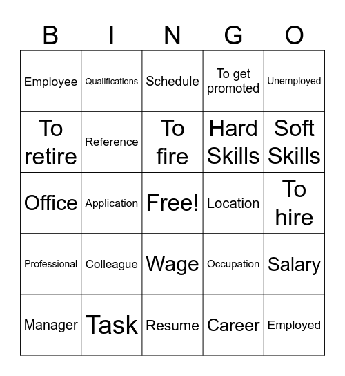 Job Related Words Bingo Card