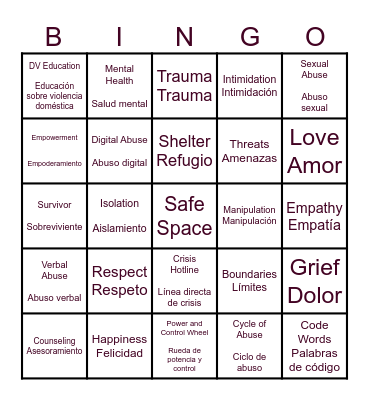 DV *BINGO* Empowerment Group Bingo Card