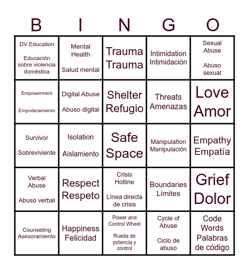 DV *BINGO* Empowerment Group Bingo Card
