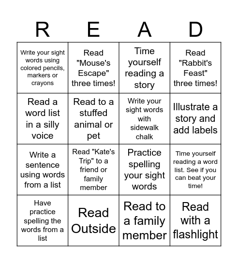 Summer Reading Bingo Card