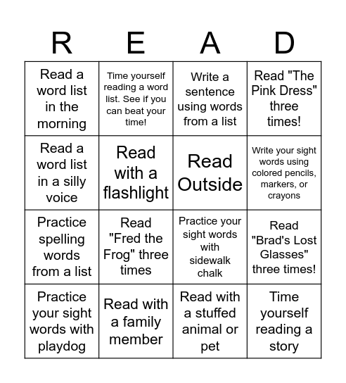 Summer Reading Bingo Card