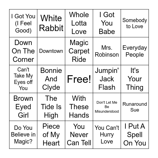 Round 1 - 60's Classics Bingo Card