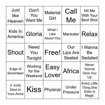 Round 3 & 4 - Best of the 80's Bingo Card