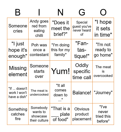 MASTERCHEF  AUSTRALIA Bingo Card