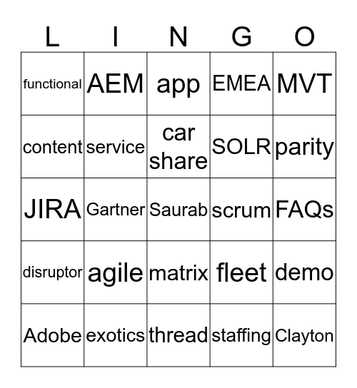 Enterprise / National Lingo Bingo Card