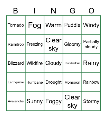 Weather and Natural Disasters Bingo Card