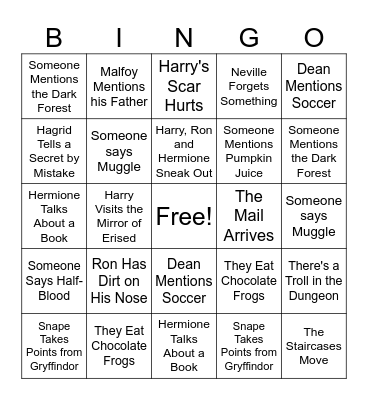 Harry Potter and the Sorcerer's Stone Bingo Card