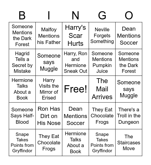 Harry Potter and the Sorcerer's Stone Bingo Card