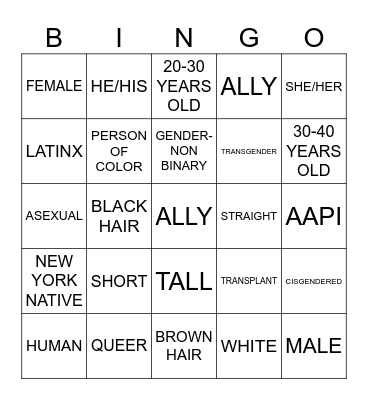 INTERSECTIONALITY BINGO Card