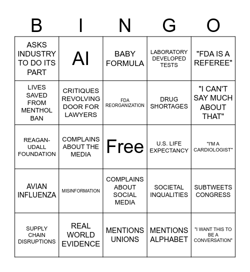 CALIFF SPEECH Bingo Card