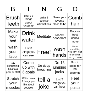 Self care and coping skills Bingo Card
