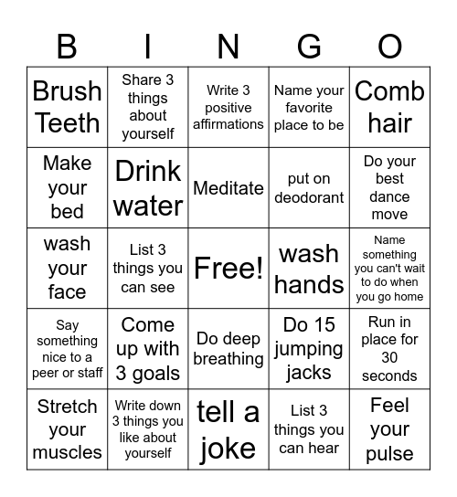 Self care and coping skills Bingo Card