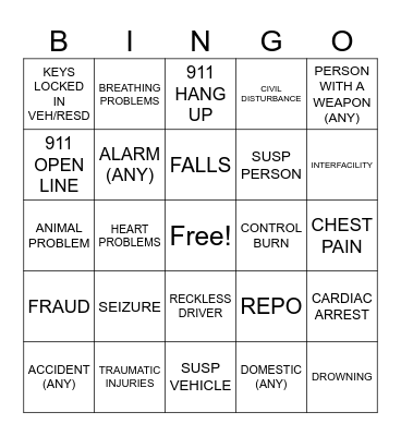 CALL TYPE BINGO Card