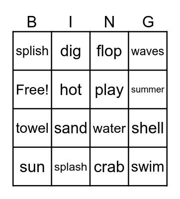 Beach Bingo Card