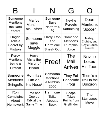 Harry Potter and the Sorcerer's Stone Bingo Card