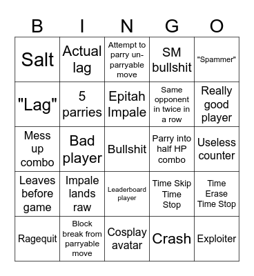 King Crimson Bingo Card