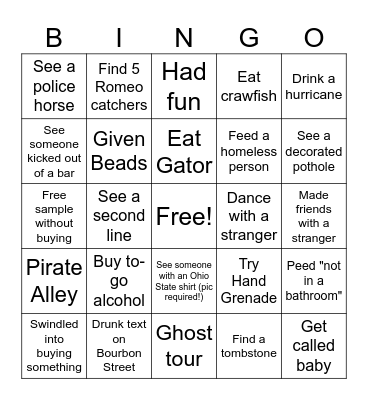 NOLA Bingo Card