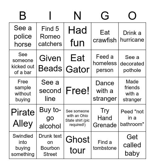 NOLA Bingo Card