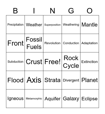 Science BINGO Card