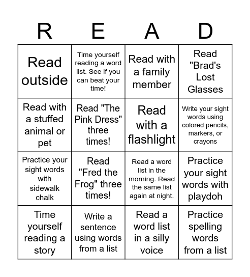 Summer Reading Bingo Card