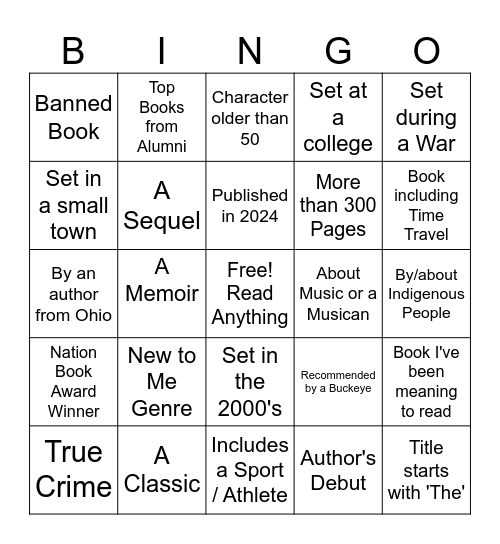 Reading Bingo Card