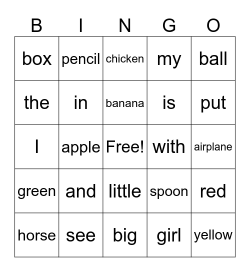 Site Words 1-30 Bingo Card