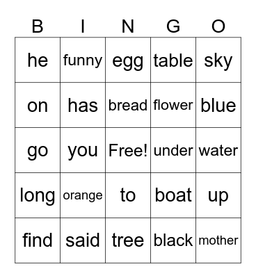 Site Words 31-60 Bingo Card