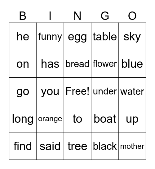 Site Words 31-60 Bingo Card