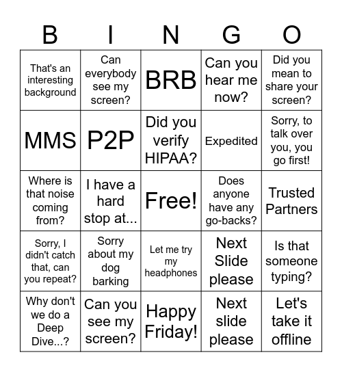 online meetings Bingo Card