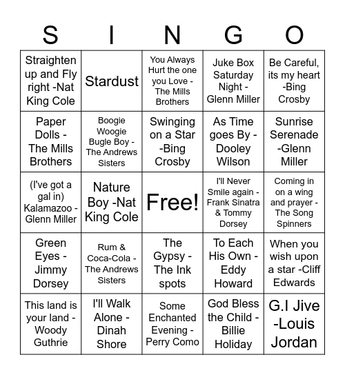 1940s Singo Bingo Card