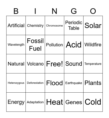 Science Bingo Card