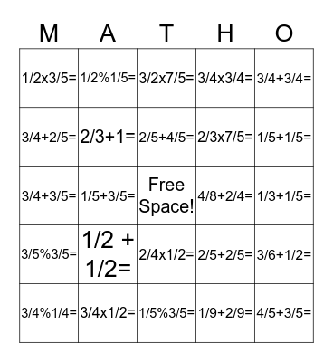 Fraction Matho ! Bingo Card