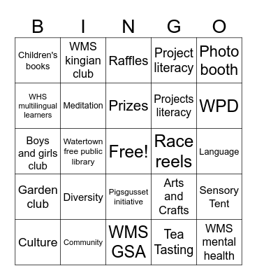 Diversity Night Bingo Card