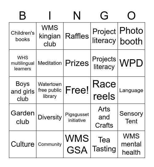 Diversity Night Bingo Card