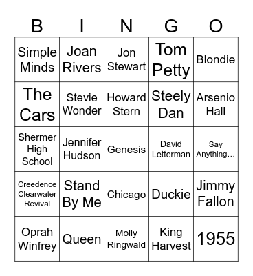 80s Teen Movies, 70s/80s Music, & Talk Show Hosts Bingo Card