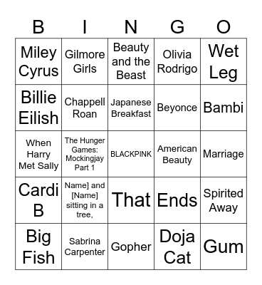 Playground Rhymes, Female Artists, & Flowers on Film Bingo Card