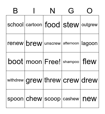 "oo" and "ew" words Bingo Card