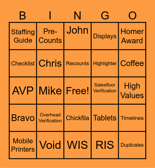 Inventory Day Bingo Card