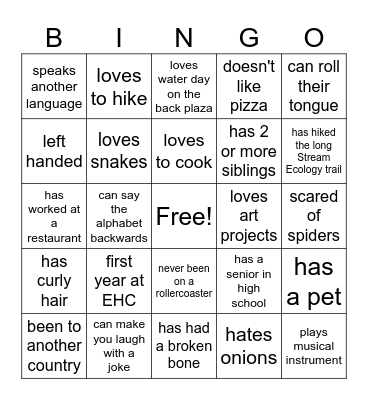 Summer Camp Staff Get to Know You Bingo Card