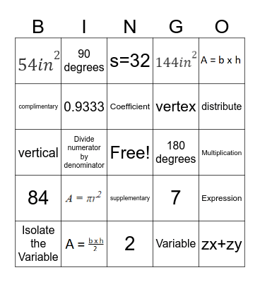 Math III Final Bingo Card