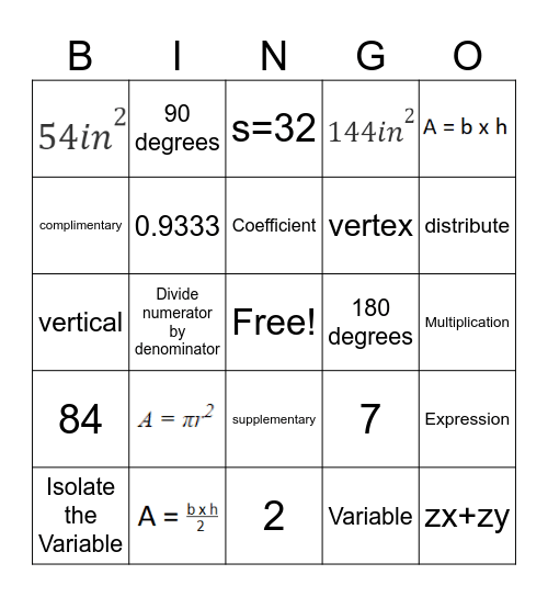 Math III Final Bingo Card