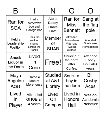 Bennett Back in The Day Bingo Card