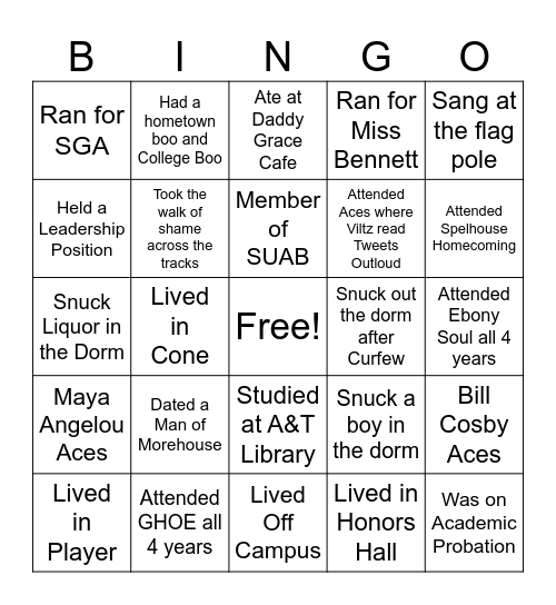 Bennett Back in The Day Bingo Card